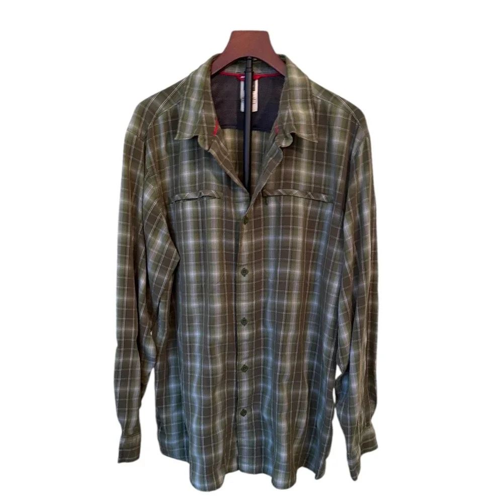The North Face Mens XL Green Plaid Long Sleeve Button Up Shirt Outdoor Gorpcore‎